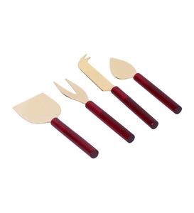 Elegant Cutlery Knifes <b>Set</b> Metal Gold Plating Cake Cutting Knife & Server With <b>Black</b> Finishing Handle Cheese Knife <b>Set</b> of 4 Pcs - Product Image 3