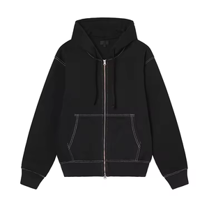 Sweat-shirt zippé épais à double couche coutures contrastées 100% coton sweats à capuche à double fermeture éclair avec logo personnalisé - Product Image 1