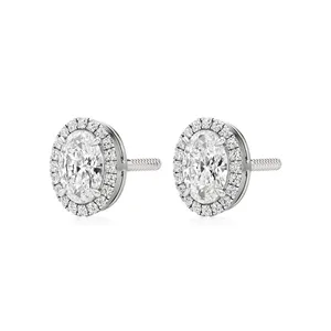 Mira Oval Diamond <b>Halo</b> Stud <b>Earrings</b> - Product Image 2