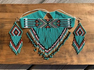 Élégant Lass perles de rocaille déclaration collier boucles d'oreilles ensemble pour les femmes à la main tour de cou bijoux cadeau - Product Image 2