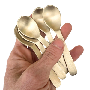 Cuillère à épices en laiton mélange de café cuillère à thé vaisselle Scoop gâteau Dessert petites cuillères ensemble de couverts de couleur or - Product Image 1