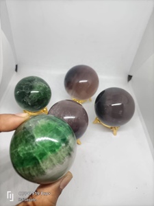 Sphère de fluorite naturelle polie, boule de cristal, décoration d'intérieur, pierre Feng Shui, artisanat, améthyste, couleur vert-violet, agate rais - Product Image 3