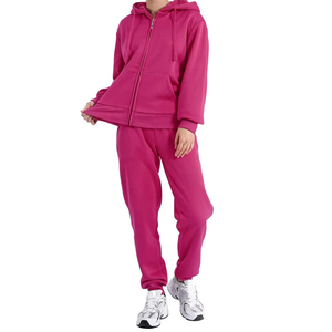 Polyester/Cotton Midweight Casual Breathable <b>Women</b> Tracksuit Zipper Hoodie & Jogger Set Stylish Autumn Winter Warm Two Piece Set - Product Image 1