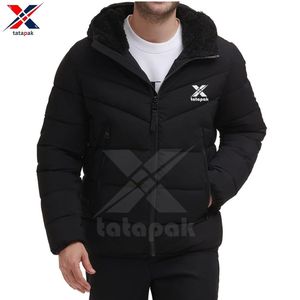 Parkas con capucha informales para hombre, chaqueta acolchada con aislamiento grueso, poliéster ecológico, cremallera de invierno, marca personalizada a cuadros - Product Image 2