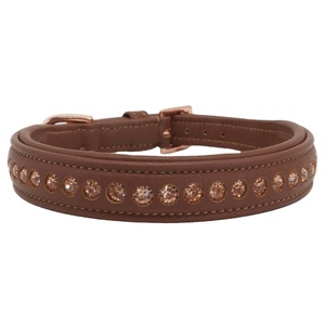 ปลอกคอสุนัขหนังทำด้วยมือสุดหรูดีไซน์คริสตัลบุนวมสีน้ำตาลแบบตะวันตกที่เป็นของแข็ง - Product Image 1