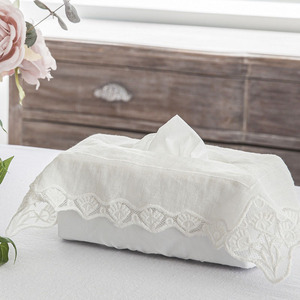 Couverture de boîte à mouchoirs florale vintage brodée personnalisée porte-boîte à mouchoirs rectangulaire avec bordure festonnée lin blanc décoration de la maison - Product Image 4
