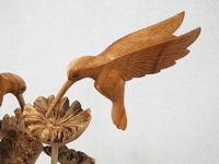Décoration de Table maison en bois Sculpture de champignon avec colibri Sculpture d'ornement sculpté à la main,