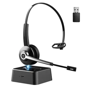 Trucker Wireless Driver Headphone Bluetooth Base Noise Cancellation Microphone For Call Center Office With Charging