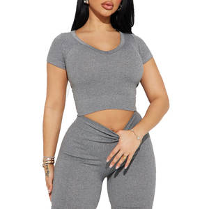 Sujetador deportivo de gimnasio de 15 colores con logotipo personalizado para mujer, pantalones cortos transpirables que absorben la humedad, patrón sólido, conjunto de Yoga de 15 colores - Product Image 2