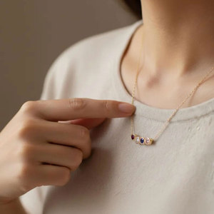 Collar de Lujo Chapado en Oro con Piedras Preciosas Multicolor y Cadena de Eslabones, Joyería Hecha a Mano para Mujer - Regalo de Boda o Compromiso - Product Image 2