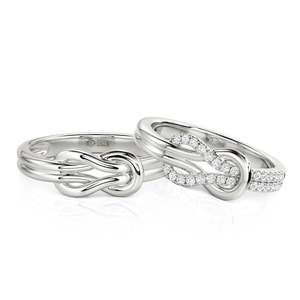 Ensemble de bagues de fiançailles classiques en argent sterling plaqué rhodium Jeulia, nœud d'amour - Product Image 1