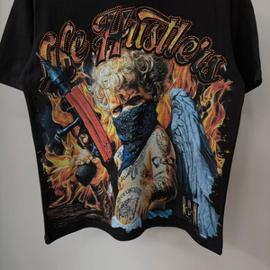 T-shirt à manches courtes pour homme, de haute qualité, en coton respirant, à motif diamant, style streetwear, poids lourd - Product Image 3