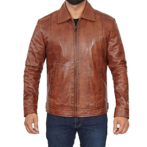 แจ็กเก็ตหนังแกะแท้สำหรับผู้ชายแจ็คเก็ตทรงเข้ารูปสีน้ำตาลทรงเข้ารูปทำจากโพลีเอสเตอร์ - Product Image 4