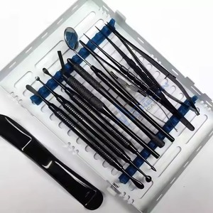 Kit de instrumentos de microcirugía dental 10 piezas negro con casete de acero inoxidable - Product Image 2