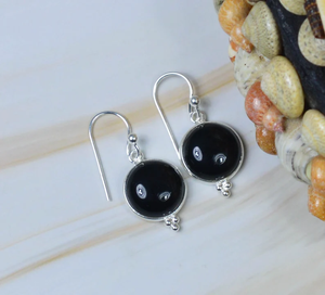 Belles boucles d'oreilles en argent sterling 925 pour femmes Onyx noir bijoux de la vie quotidienne dernières tendances article de cadeau religieux chrétien - Product Image 1