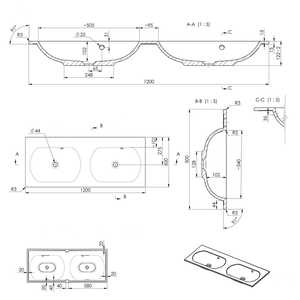 Lavabo Doppio da 120cm Senza Foro per Rubinetto, Prodotto Elegante nella Categoria Lavabi - Product Image 2
