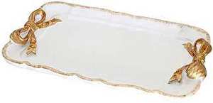 Plateau de service alimentaire en marbre massif de forme rectangulaire au design merveilleux, plateau de table de restaurant avec poignées en laiton - Product Image 6