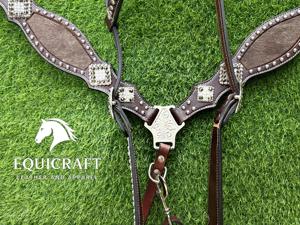 Ensemble de tête et de collier de poitrail en cuir véritable de qualité supérieure, personnalisable, avec un design perlé, pour l'équitation western, l'équitation de spectacle, l'équipement équestre - Product Image 6