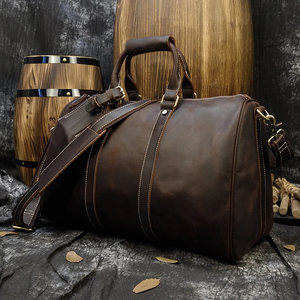 Sac de voyage pliable en cuir véritable, léger, grande capacité, avec fermeture à glissière, sac de voyage durable, marron - Product Image 4