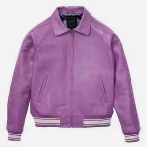 Veste bomber varsity en cuir Rexin de haute qualité, doublure en polaire, coupe ajustée, fourrure de mouton, boutons tricotés, respirante - Product Image 2