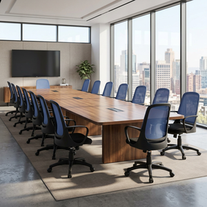 Washington Modern Ergonomic Office Chair <b>Black</b>/Blue Staff Chair Adjustable Headrest Mesh Fabric Plywood Foam PP Aluminium Home - Product Image 3