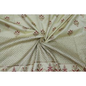 TRILOKI Multicolored Embroidered Poly Raw <b>Silk</b> <b>Fabric</b> 58\" 52\" Woven Flower Design for Bag Sewing DIY Crafting Fashion Design - Product Image 1