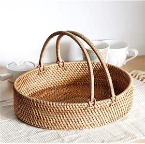 Panier de rangement en rotin au meilleur prix avec poignée annulaire, design multifonctionnel, moyen, écologique, pour servir des noix, des fruits, des collations - Product Image 4
