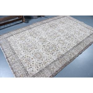 Tapis turc vintage 5,4x8,8 pieds, grand tapis en laine rayé blanc - Product Image 2