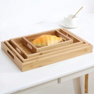 Plateau de service à thé et café en bois de bambou haut choix plateau en bois naturel avec poignées à vendre - Product Image 3
