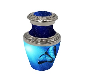 Urna de cremación de metal Venta caliente Servicio de cremación Recuerdo Hecho a mano Aluminio Funeral Cremación Mariposa azul Recuerdo - Product Image 1