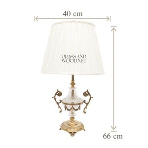 Lámpara de mesa de latón antiguo y cristal hecha a mano con iluminación decorativa de pantalla de tela para decoración del hogar de lujo - Product Image 6