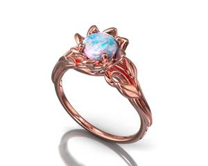 Opal Engagement <b>Ring</b> 925 Sterling Silver Rose Gold Plated Flower Design Unique Elegant Jewelry Gift For Her - Product Image 3