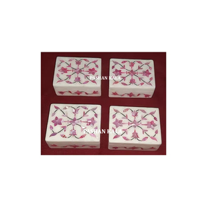 Coffrets cadeaux de bijoux en forme de rectangle avec incrustation de nacre rose en marbre magnifique pour les affaires et les cadeaux de mariage - Product Image 1