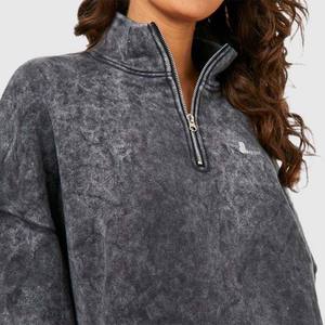 Nueva sudadera con cremallera de ácido personalizada de Invierno para mujer, aspecto Vintage sólido, algodón de poliéster de gran tamaño, informal, respetuosa con el medio ambiente para invierno - Product Image 5