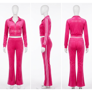 Women Black 2 Piece Tracksuit Set Stand Collar Zip Up Long Sleeve Letter Print Stripe Pants Sporty <b>Leisurewear</b> Tracksuits - Product Image 5
