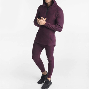 Survêtement décontracté avec logo personnalisé pour hommes, survêtement à capuche avec fermeture à glissière, jogging 2 pièces épais de couleur unie pour le sport et la salle de sport - Product Image 2