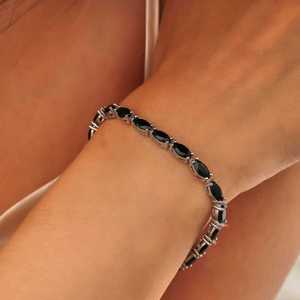 Bracelet tennis en argent sterling 925 avec pierre d'onyx amande et motif aquatique, accessoire de mode - Product Image 1