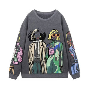 Customizable Oversized Men's Long Sleeve Cotton <b>Crewneck</b> Pullover Winter Fleece Print Design ODM Technique Solid - Product Image 1