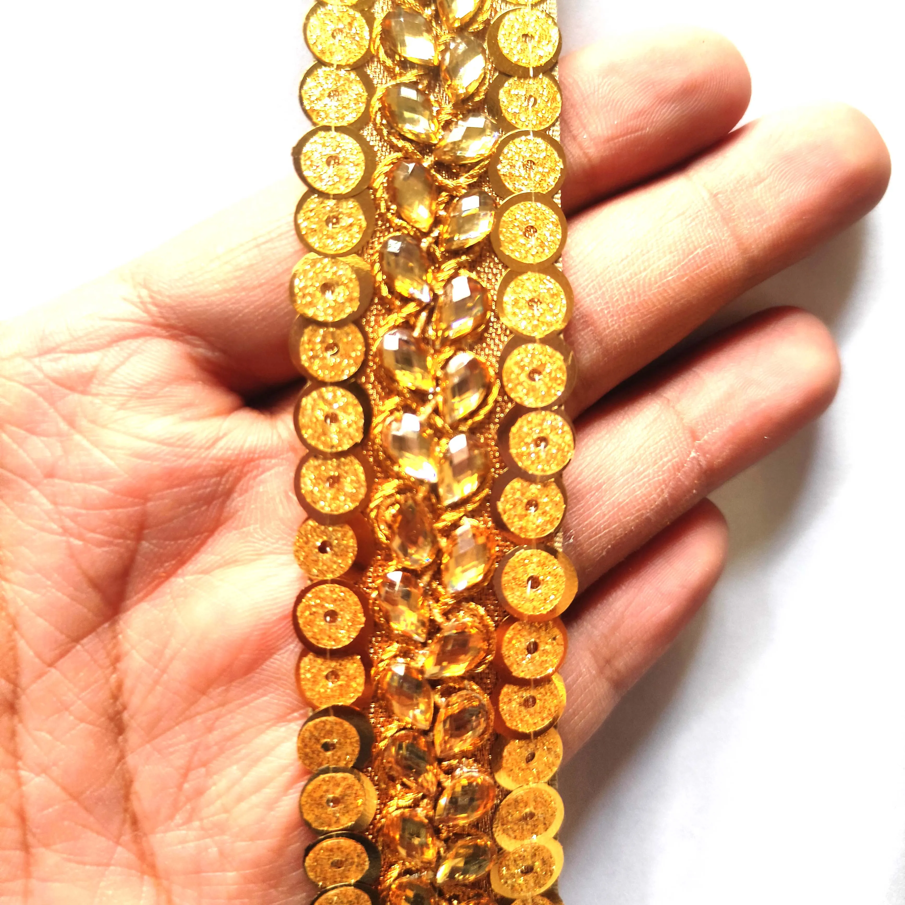 Gold Sequence Fabrics Spitzen besatz für Damen bekleidung und Kleider angebote im Großhandel Border Gimp Strass