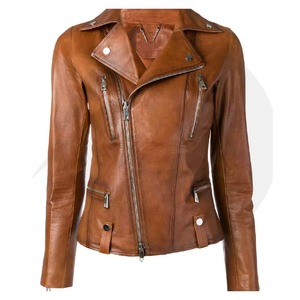 Chaqueta de cuero genuino para mujer de tacto suave, abrigo de manga larga ajustado cálido para la moda de otoño e invierno - Product Image 1