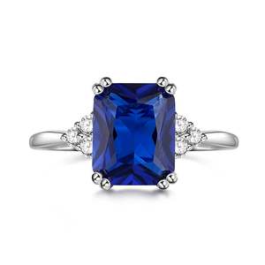 Jeulia Classic <b>Emerald</b> Cut Sterling <b>Silver</b> Engagement <b>Ring</b> with Claw Setting - Product Image 1