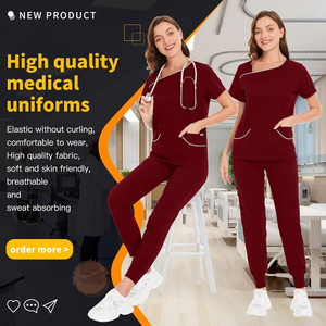 Ensembles de gommage pour femmes infirmière gommage uniforme travail à manches courtes costume col en v conception col montant manches courtes gommages uniformes ensembles - Product Image 3