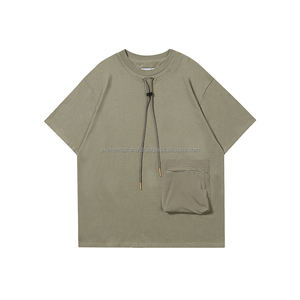 Spring Summer 240G Heavy Cotton T-<b>shirt</b> Vintage Short Sleeve Pocket <b>Patchwork</b> Drawstring 100% Cotton Polyester/Cotton New - Product Image 1