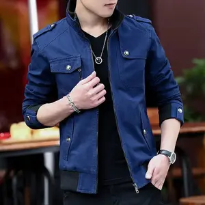 Denim jacket men simple cardigan solid color fashion ripped denim jacket