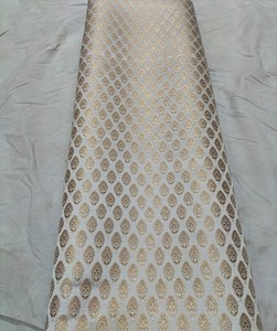 Custom Made White and Gold Woven Brocade Silk <b>Fabrics</b> Ideal for Dress Designers and Fashion Designers in Gold Dot & Floral Print - Product Image 4
