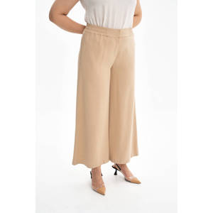 Pantalones de Crepé Holgados de Cintura Alta Elástica en Color Beige para Mujer, Casuales de Otoño - Product Image 5