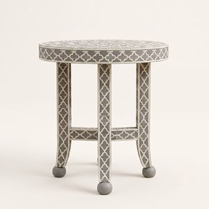 Elegante Mesita de Noche Ecológica con Incrustaciones de Hueso, Diseño Artístico Tradicional y Estructura de Madera Premium, Muebles de Dormitorio con Estilo - Product Image 1