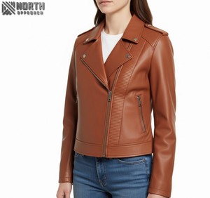 Mesdames coupe-vent femmes à manches longues veste en cuir véritable vente chaude conception unique femmes vestes en cuir pour Street Wear personnalisé - Product Image 5