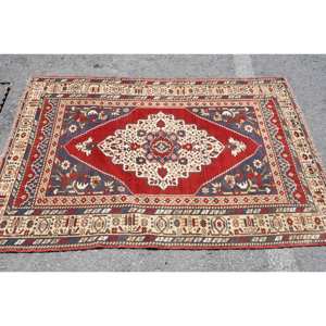<b>Large</b> Area Traditional Red Beige Wool <b>Rug</b> 3.6 X 5.5 ft Turkish Rectangle Hallway Abstract Design New 10mm Latex <b>for</b> <b>Living</b> <b>Room</b> - Product Image 3
