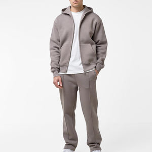 Sudaderas con capucha de algodón personalizadas para hombre, traje de gran tamaño con cremallera y hombros caídos y pantalones, ropa de calle informal en blanco, chándales para hombre - Product Image 1